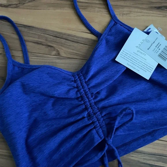 Beyond Yoga Blue Tie Front Ruched Camisole M - Picture 4 of 6